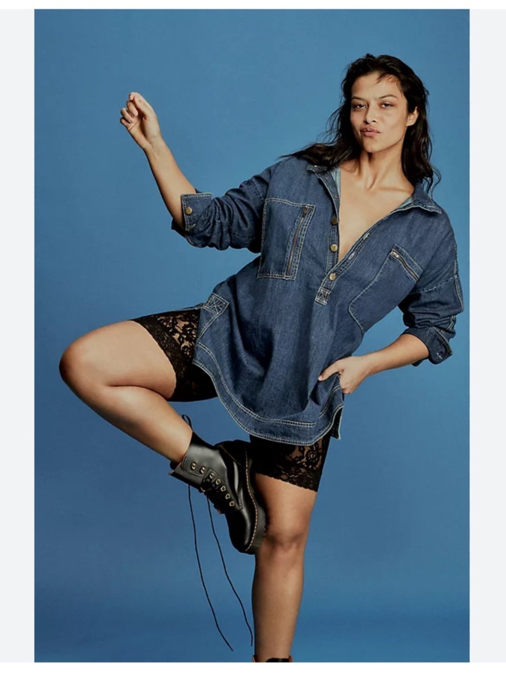 Anthropologie Pilcro Sz S Denim Pullover Shirt - Blue half button Tunic